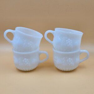 Jeannette Fruit Pattern Milk Glass Punch Cup Vintage Set of 4